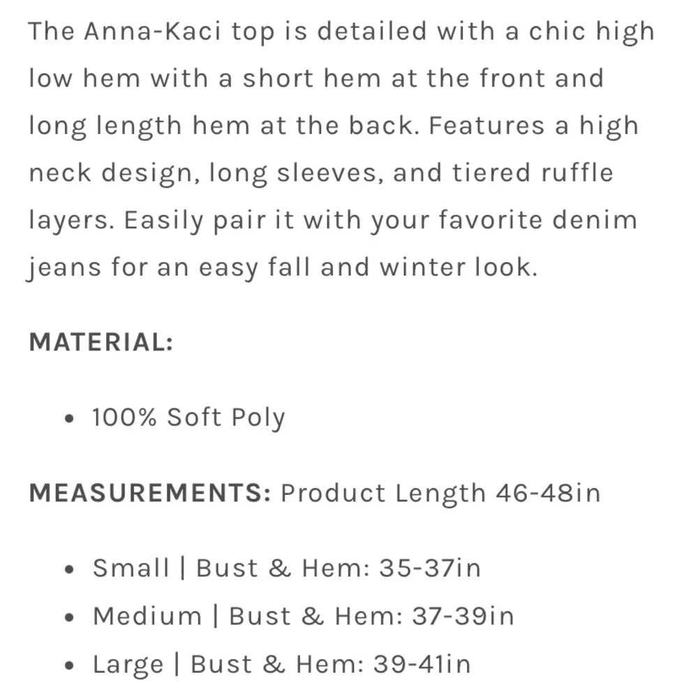 3/$18 Anna-Kaci High-Low Tiered Long Sleeved Ruffled Wrist Women's Top- Size S - Picture 7 of 14